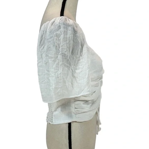 Wayf Short Sleeve Rouched Front Smocked Back Crop Top - White - size Medium - Picture 2 of 8